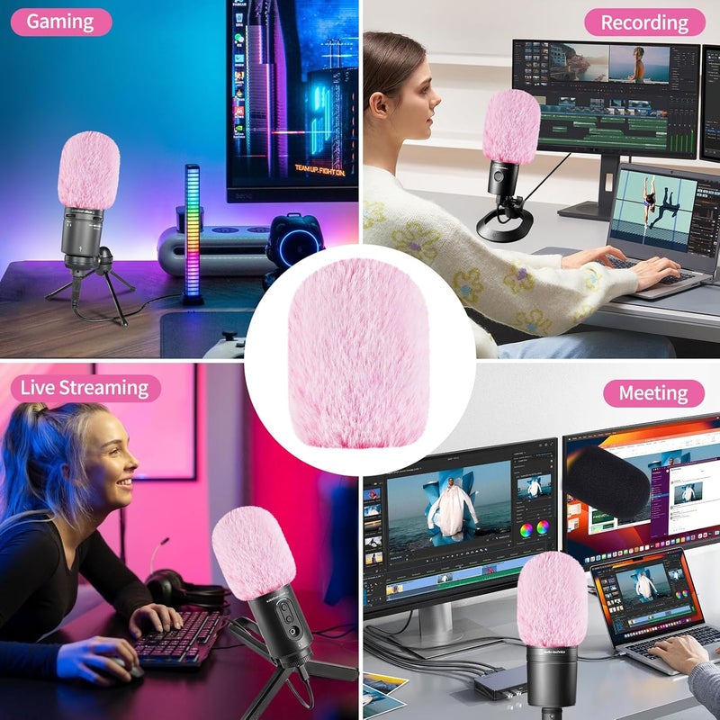 JYUVICT Pop Filter for Audio-Technica AT2020 Microphone，Mic Covers Foam with Furry Windscreen Muff Windshield Acoustic Recording Filter and Noise for AT2020USB AT2035 AT2040 AT2050 ATR2500 ATR2500X AT4040 - Image 2